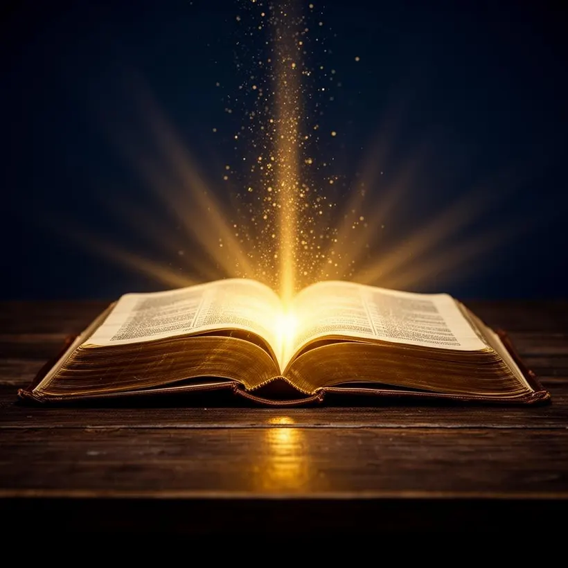 Biblia abierta irradiando luz divina
